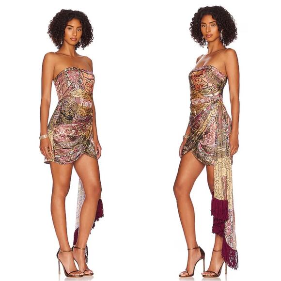 Bronx and Banco Selma Strapless Ruched Draped Fringe Mini Dress Size Small - Picture 2 of 10